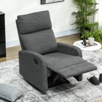 Poltrona Moderna con Reclinazione Manuale 145° max Rivestita in Ciniglia Grigia, 69x91x101 cm