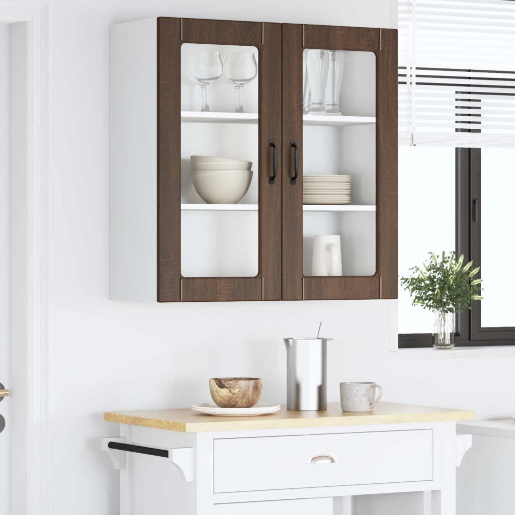 Pensile da cucina | Mobile in vetro da parete PORTO Rovere Marrone 80 x 31 x 80 cm