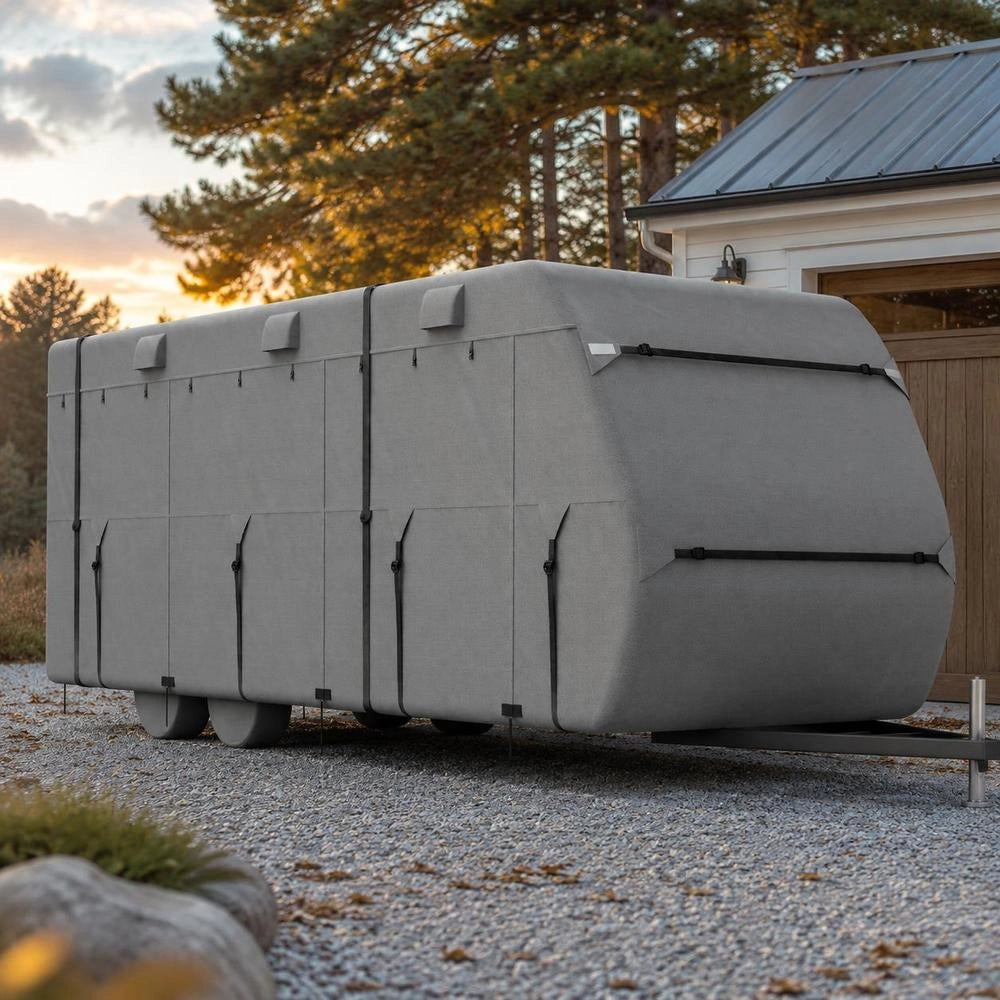 Caravan Cover For 6.1-6.7 M Caravans, Non-woven Fabric Caravan Cover, Waterproof, Windproof, Sun-resistant, Universal Caravan Cover With Storage Bag, Repair Patches, And Straps.