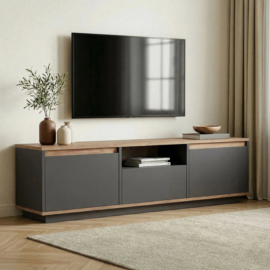 Morrigan, Mobile Porta tv un Ripiano, 160x30x42h cm Nero Antracite