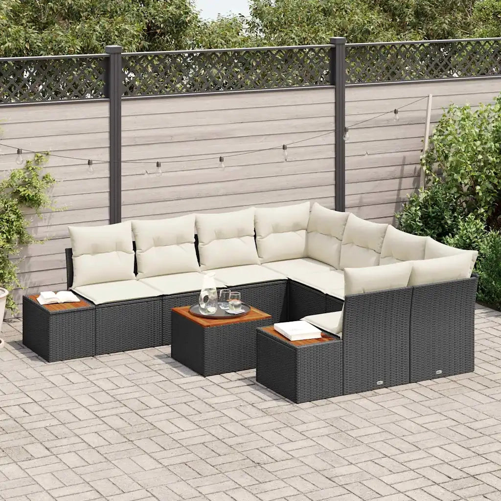 Set Divano da Giardino con cuscino 9 pcs Nero Poly Rattan 3348053