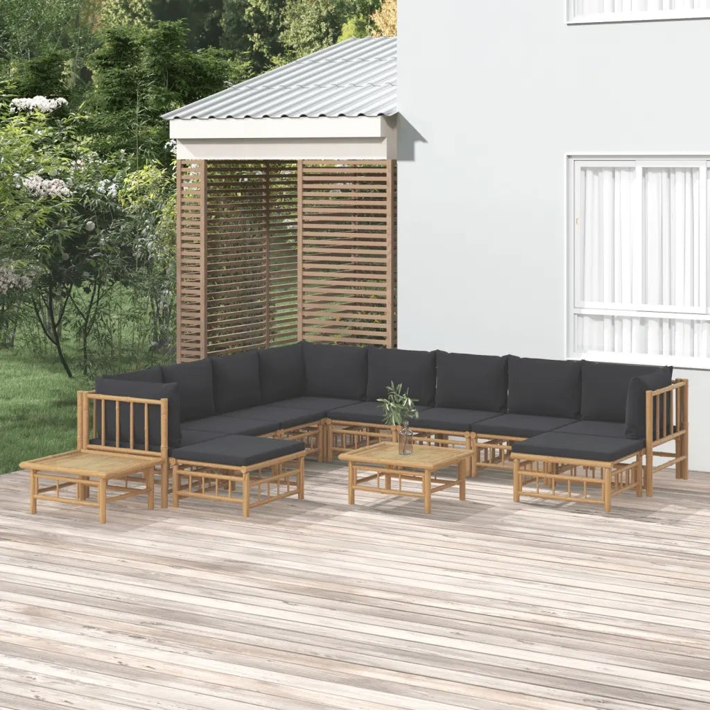 Set Salotto da Giardino 12pz con Cuscini Grigio Scuro Bambù 3155227