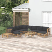 Set Salotto da Giardino 12pz con Cuscini Grigio Scuro Bambù 3155227