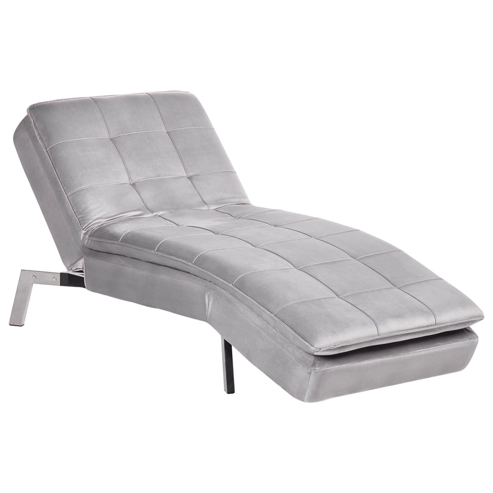 Chaise longue Velluto Grigio Chiaro capitonné Schienale e Gambe Regolabili Modern Glam