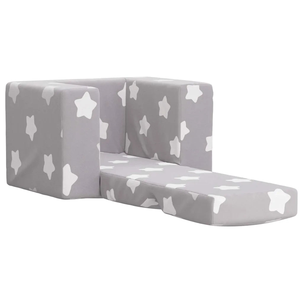 Divano Letto Bambini Grigio Chiaro con Stelle Morbido Peluche