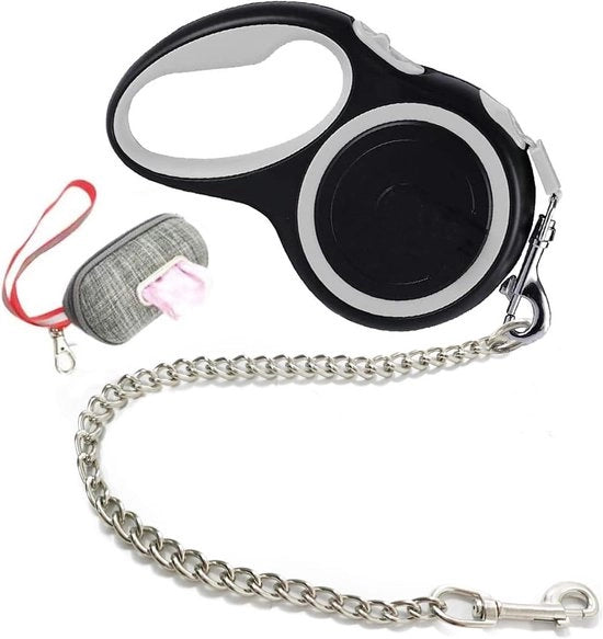 Cinturone retrattile in nylon resistente per cani di taglia media-grande con catena in acciaio 5m