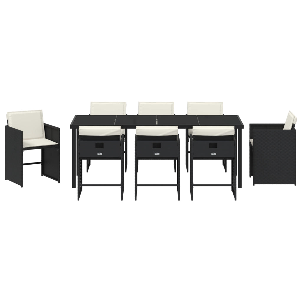 Set da Pranzo Giardino 9 Pezzi con Cuscini Rattan PE Nero