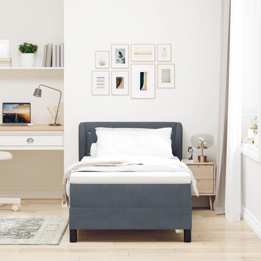 Letto a molle con Materasso in Grigio Scuro, 100x200 cm, Velluto