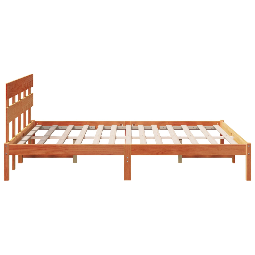 Struttura Letto con Testiera Marrone Cerato 160x200 cm Legno Massello di Pino