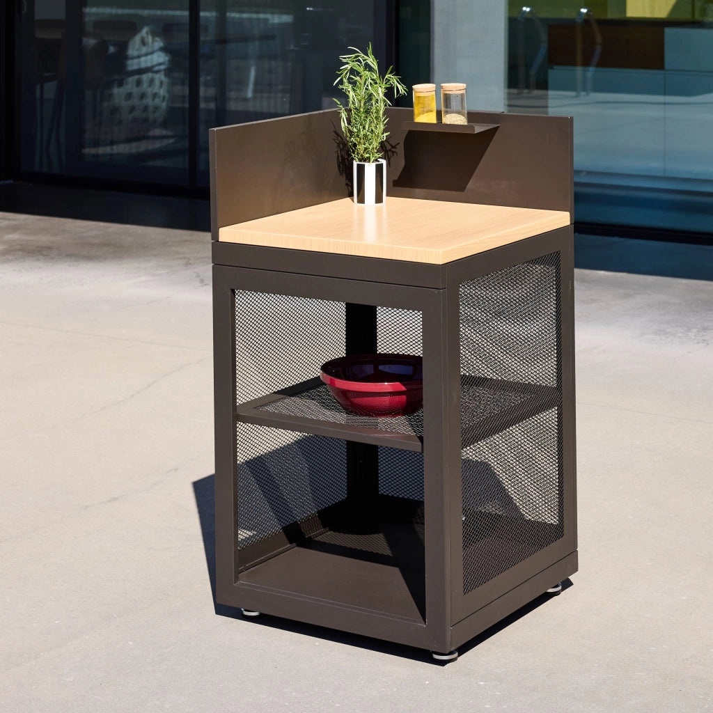 Cucina esterna in acciaio e decorazione in legno 1 ripiano, 60cm, nero