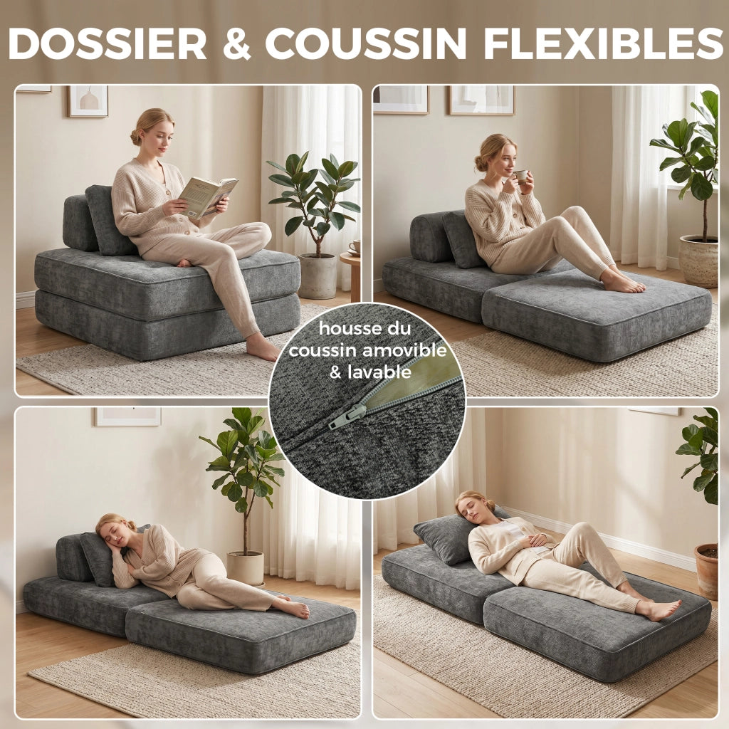 Divano letto 2 posti ¨C Xylo ¨C grigio con cuscino