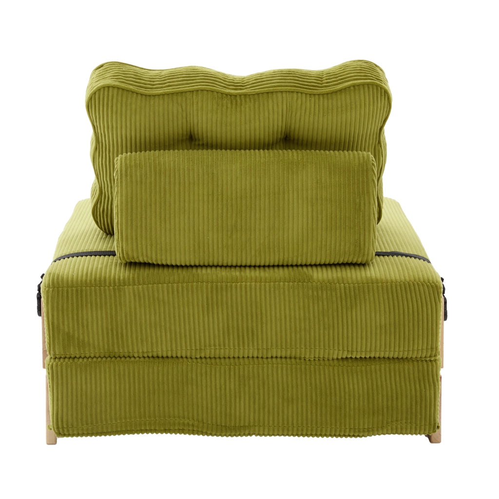 Divano letto singolo in velluto ¨C Minimal ¨C verde, gambe in legno