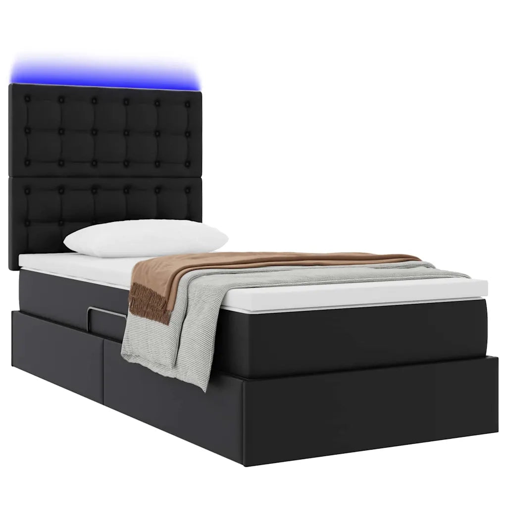Letto con contenitore e LED Nero 100 x 200 cm Pelle Sintetica