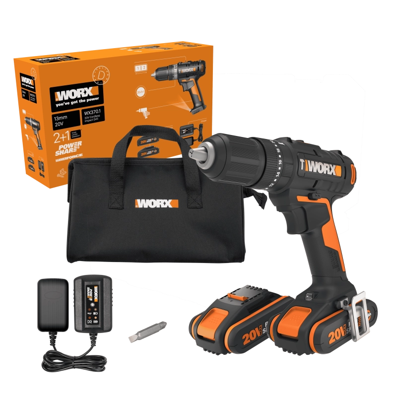 Trapano Avvitatore con Percussione WX370.1 20V 50Nm Mandrino 13mm per Foratura e Avvitatura - Worx