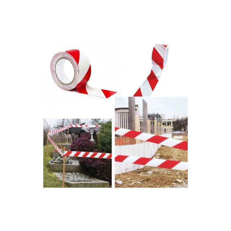 NASTRO SEGNALETICO ADESIVO mm 50x33 mt - colore bianco/rosso