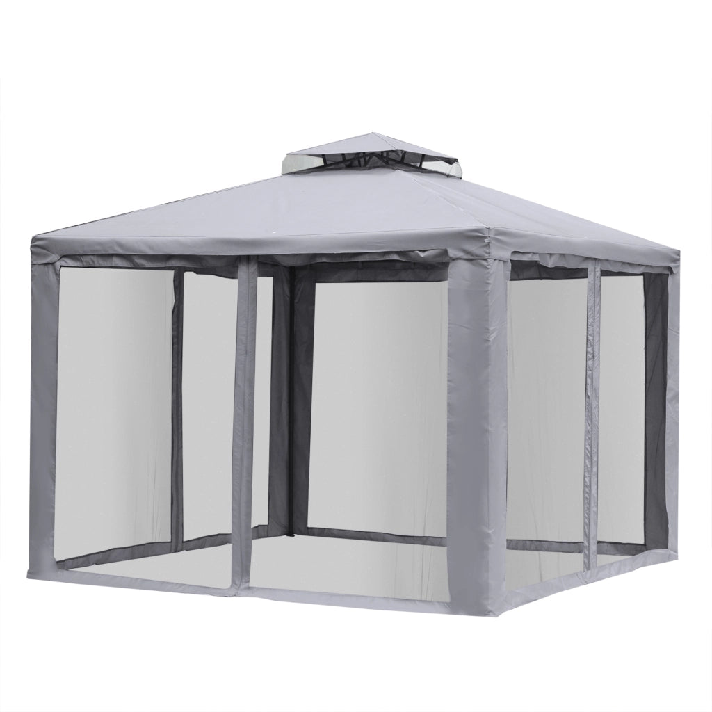 Gazebo da giardino 3x3m ¨C zephmum ¨C doppio tetto con zanzariere grigio chiaro