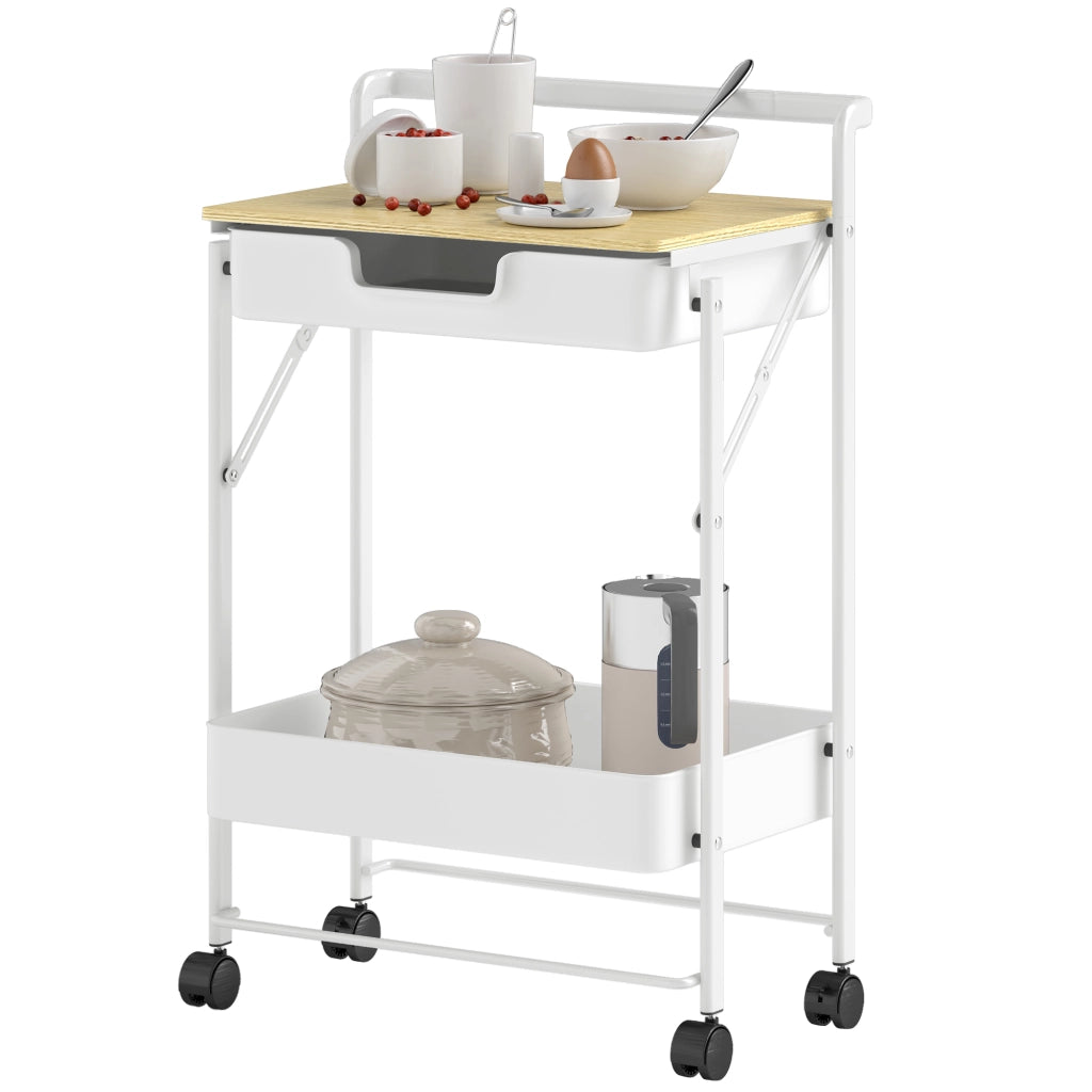 Tavolino carrello con ruote e cassetto ¨C zephmum ¨C bianco 60x40x80 cm