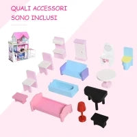 Casa delle Bambole in Legno, Casetta delle Bambole per Bambini a 3 Piani con 13 Accessori, Giocattolo per Bambini 3+ Anni