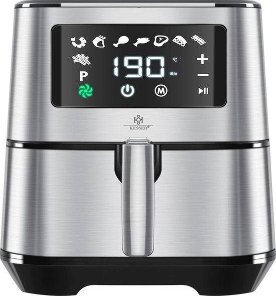 Frittura a aria XXL 5,5L | Acciaio inossidabile, Display Touch, 8 Programmi | Frittura e Cottura senza Olio