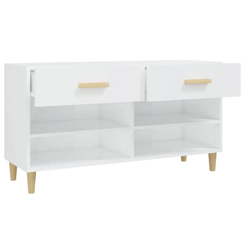 Scarpiera Bianco Lucido 102x35x55 cm in Legno Multistrato 812822