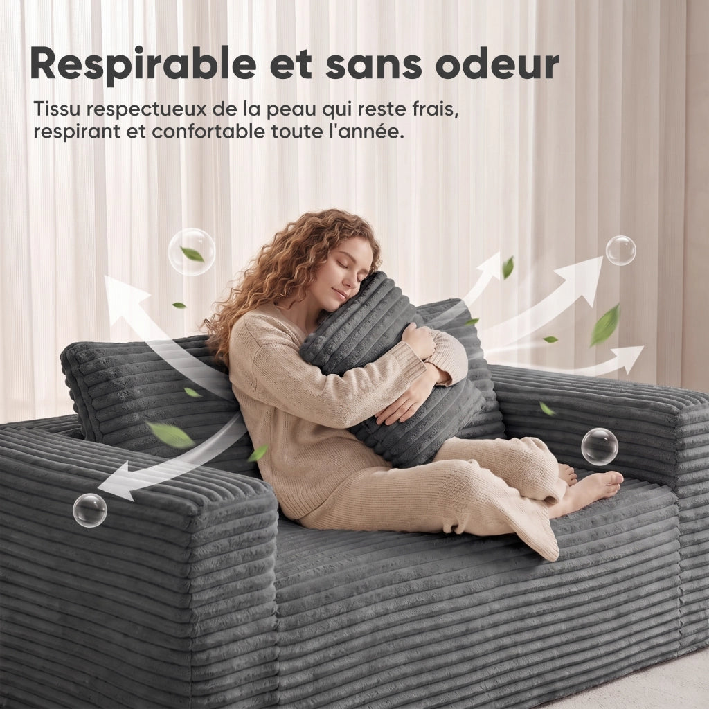 Divano a due posti in velluto a coste con schiuma ad alta densità e senza montaggio, grigio 105.0 × 32.0 × 32.0 cm