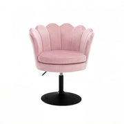 Poltrona girevole da trucco a forma di fiore con altezza regolabile e braccioli, in velluto e metallo rosa