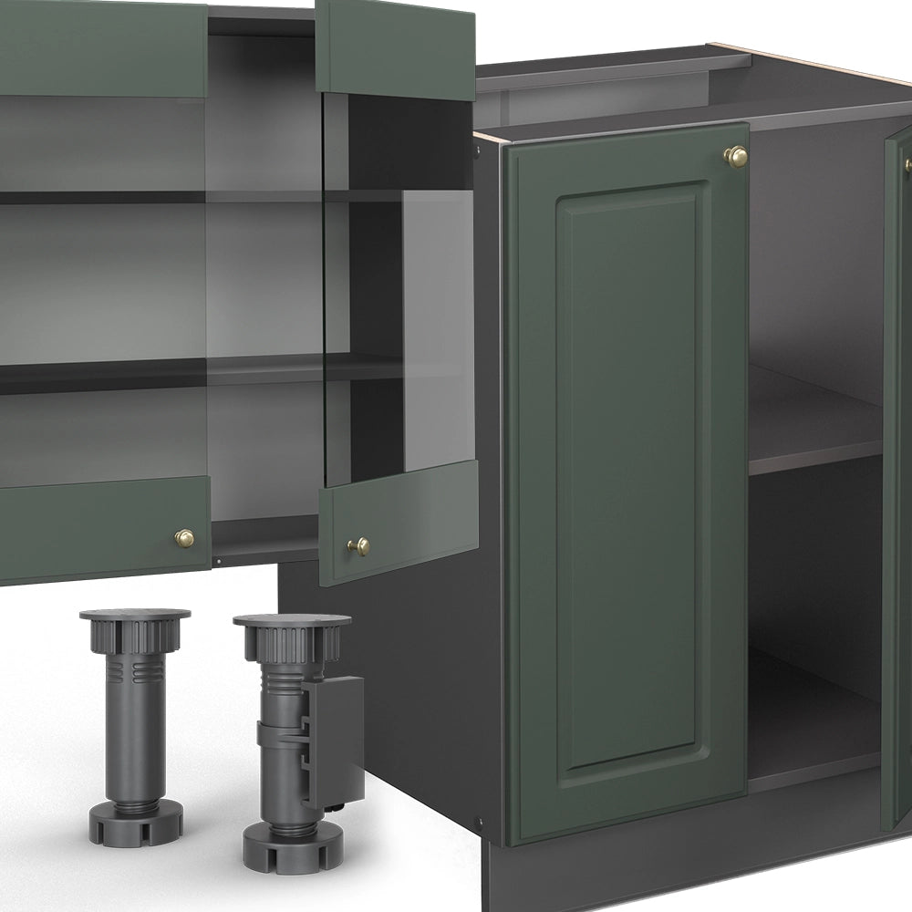 Cucina componibile Fame-Line Verde-oro rustico/Antracite 300 cm con armadio alto, PL Marmo Vicco