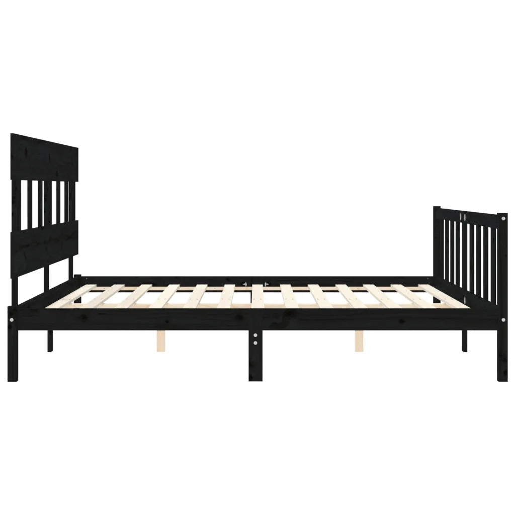 Giroletto con Testiera Nero 200x200 cm in Legno Massello 3193360