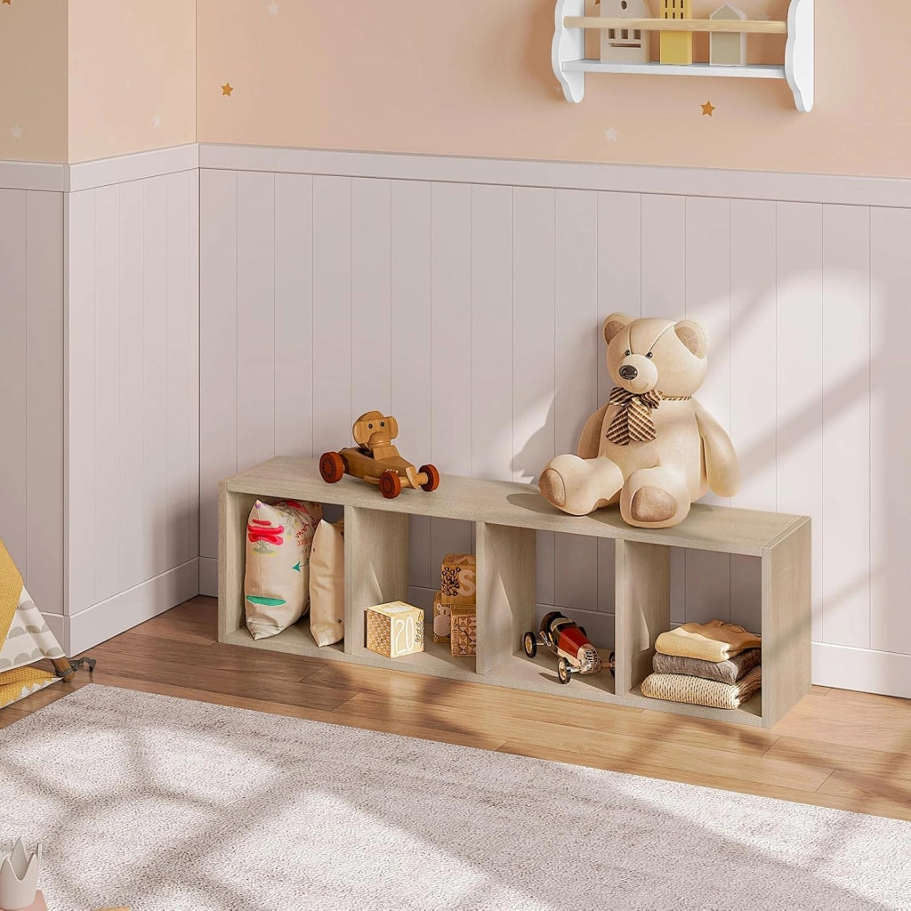 Libreria con 4 Livelli, Scaffale a Cubo in Piedi, Scaffale Aperto, per Soggiorno, Studio, Camera da Letto, Ufficio, 30x106,5x23,5 cm, Rovere Chiaro, SK051hei