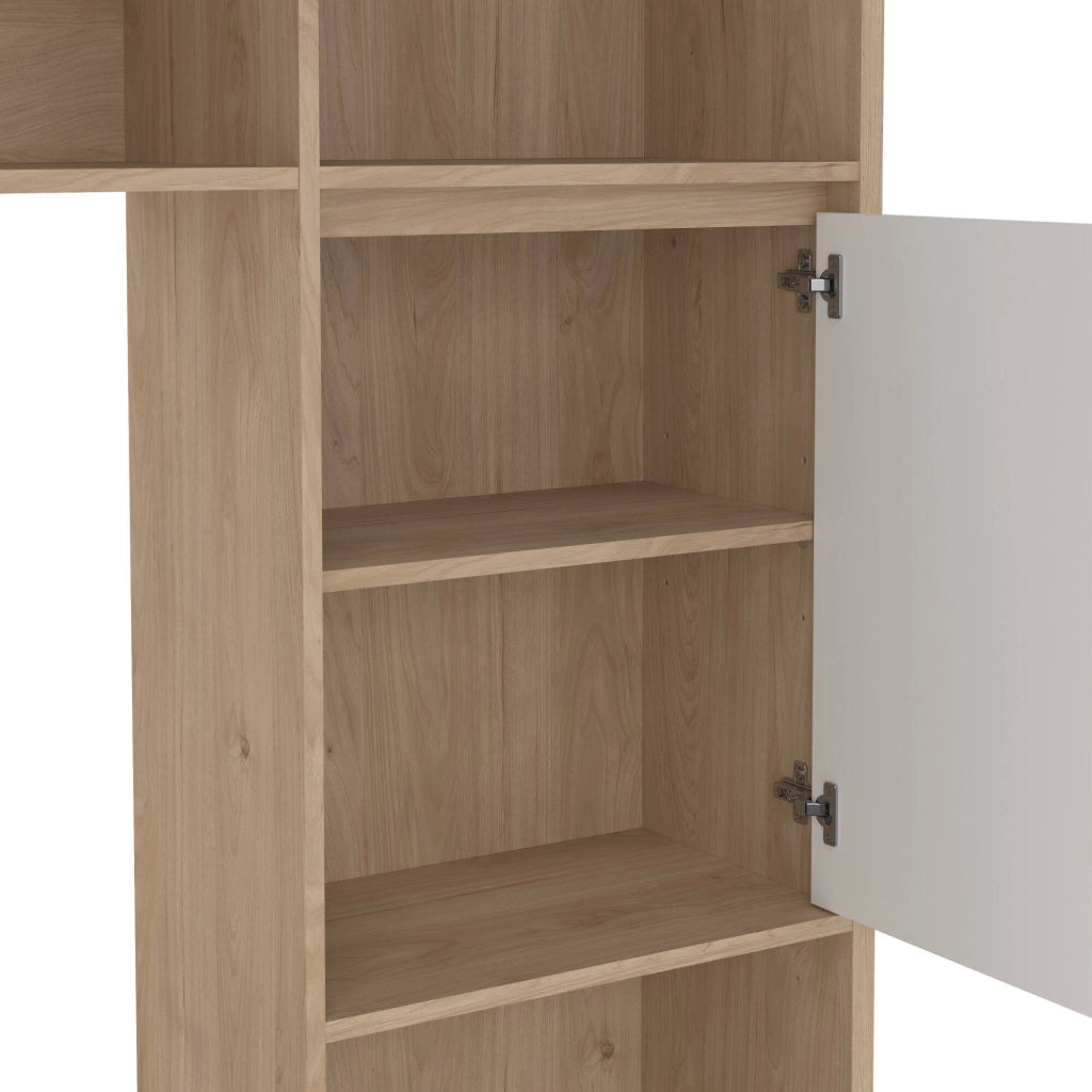 Mobile porta TV Calabria, Credenza da soggiorno, Armadio basso per TV, Base parete attrezzata, 209x48 h183 cm, Rovere e Bianco lucido
