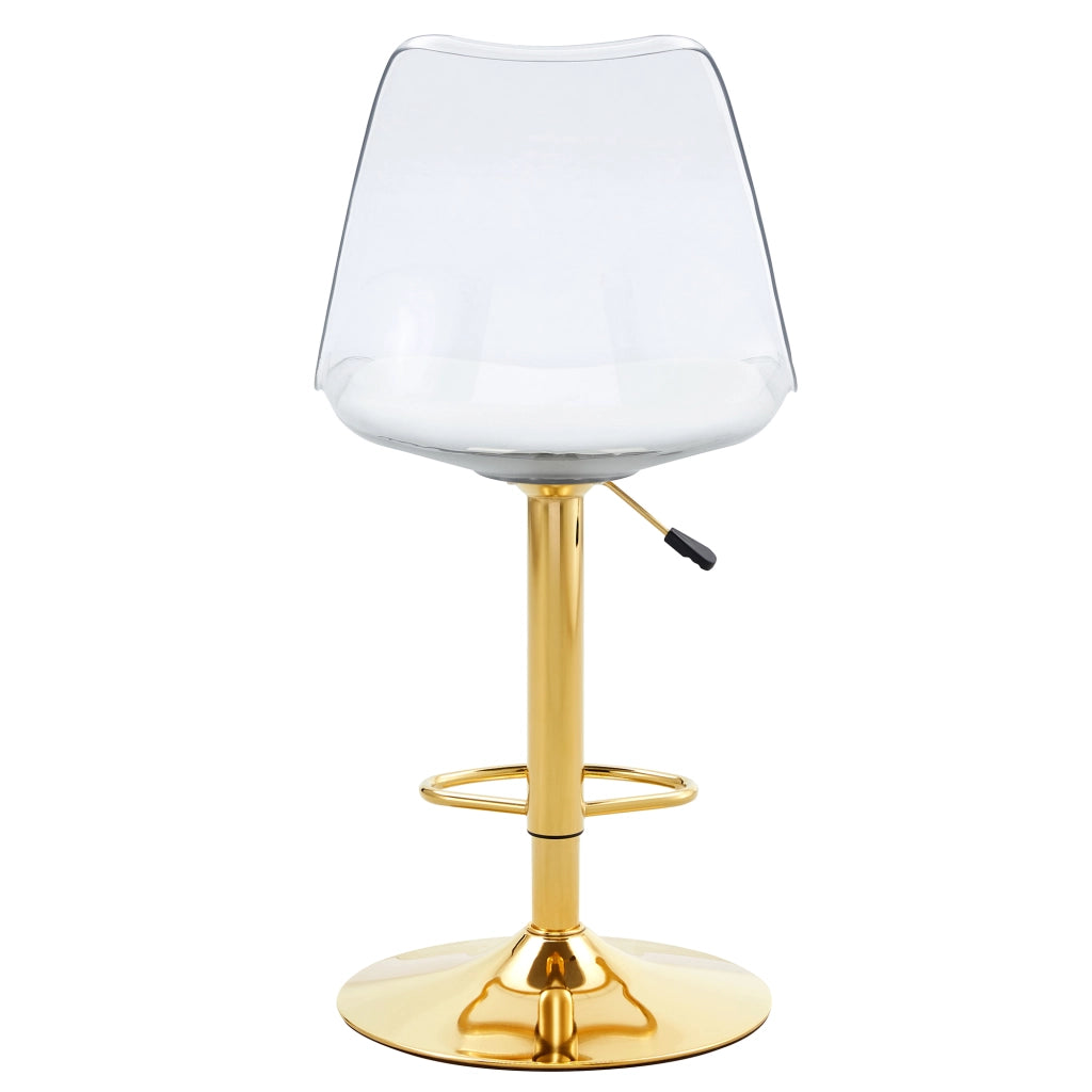 Set 2 Sgabelli da Bar Regolabili ¨C MINIMAL ¨C Seduta in Ecopelle, Gambe in Metallo Oro, Schienale Trasparente