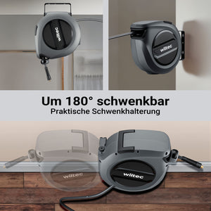 Avvolgitubo automatico per aria compressa 15 m, avvolgitubo in acciaio, 17 bar, con supporto girevole a 180°