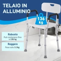 Sedia per Doccia in Alluminio con Altezza Regolabile e Piedini Antiscivolo, 51.5x51.5x71-84cm, Bianco