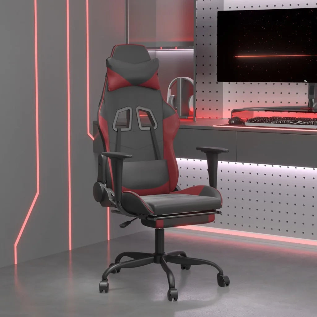 Sedia da Gaming con Poggiapiedi Nero e Rosso Vino in Similpelle cod mxl 62062