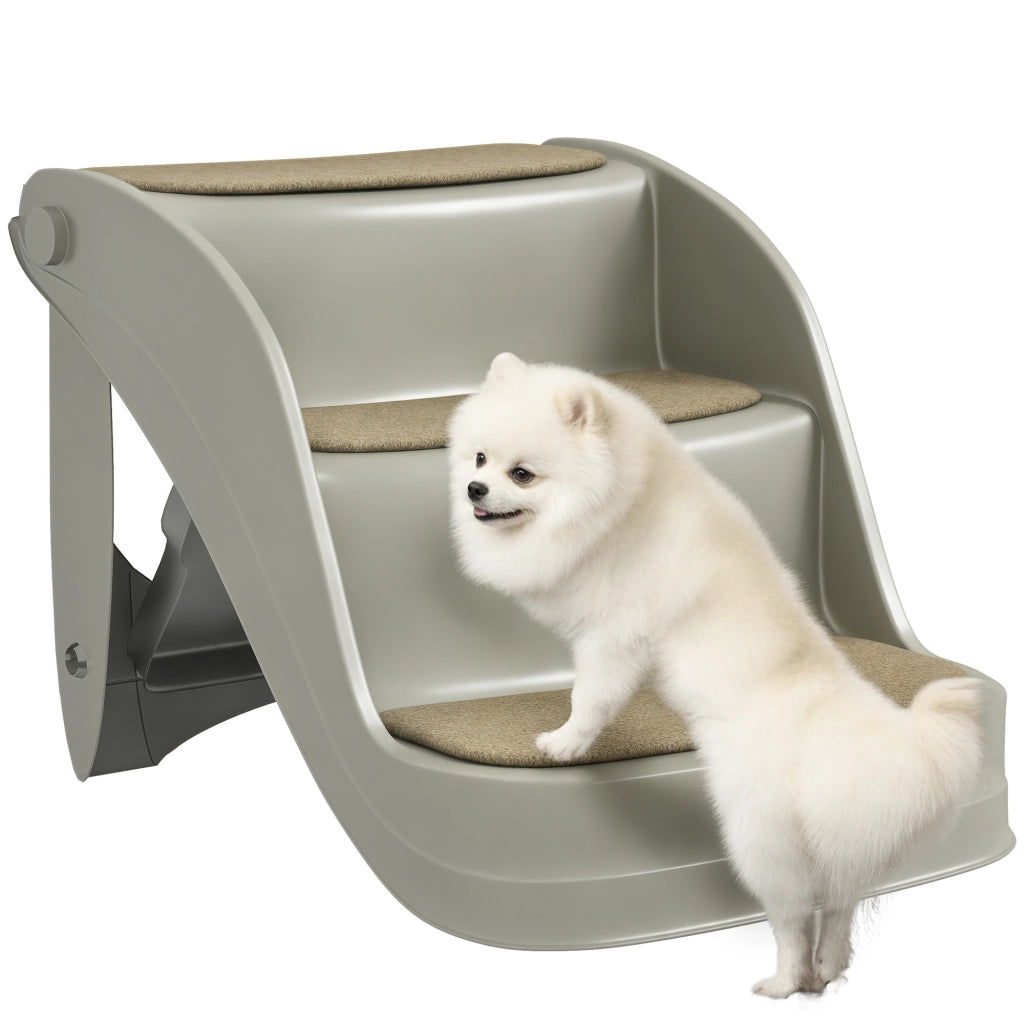 Scala per Cani Pieghevole 3 Gradini con Tappetino Antiscivolo ¨C zephmum ¨C 49x38x38 cm Grigio