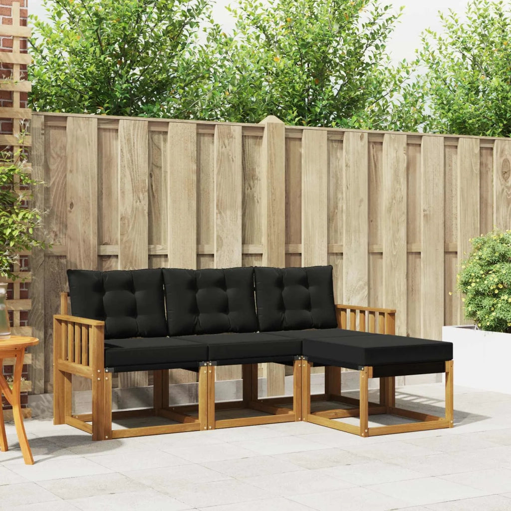 Set di divani da esterno con cuscino 4 pcs Naturale e Nero 3368543