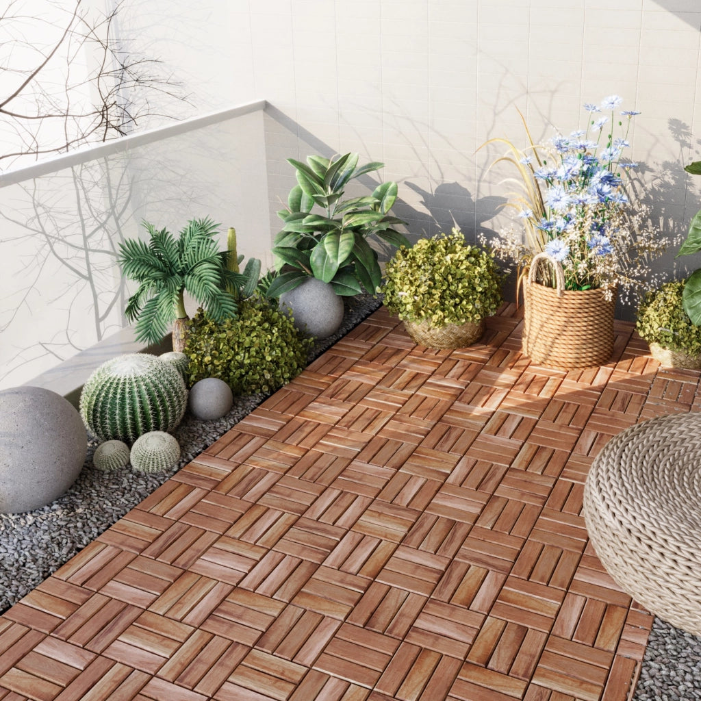 Set Alliste di 10 Piastrelle per Pavimentazione da Esterno Design Mosaico in Legno Naturale casa.pro