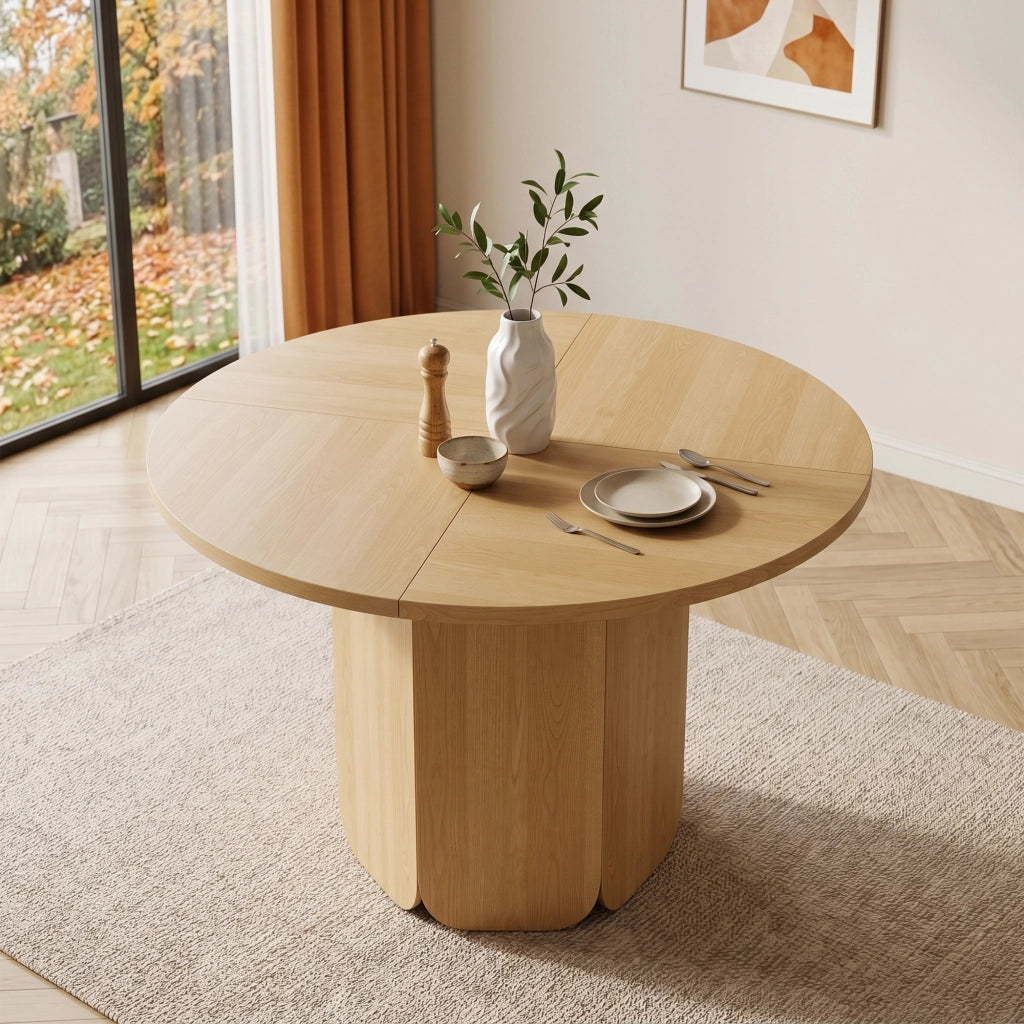 Tavolo da pranzo rotondo 120 cm in MDF effetto rovere, per 4-6 persone, design scandinavo