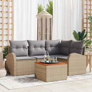 Set Divano da Giardino con Cuscini Beige in Polyrattan e Acacia