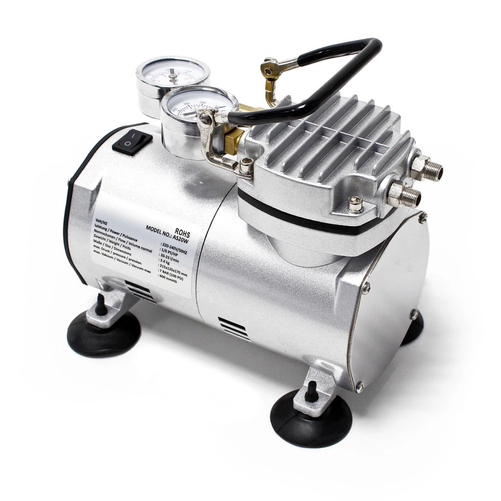 Compressore per aerografo AS20W, 1 cilindro, 4 bar, funzione di pompa per vuoto