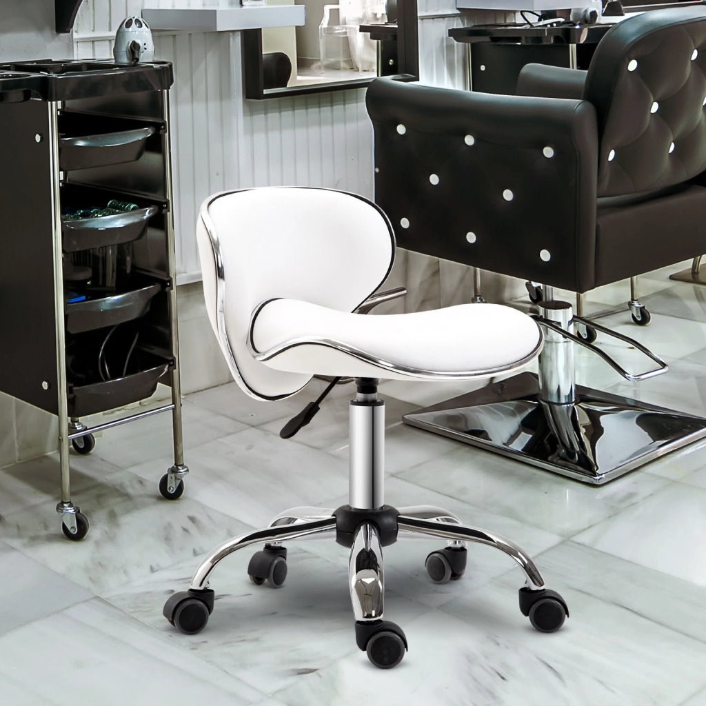 Sgabello da lavoro con rotelle e schienale ¨C zephmum ¨C bianco, regolabile 44-56 cm, 360¡ã