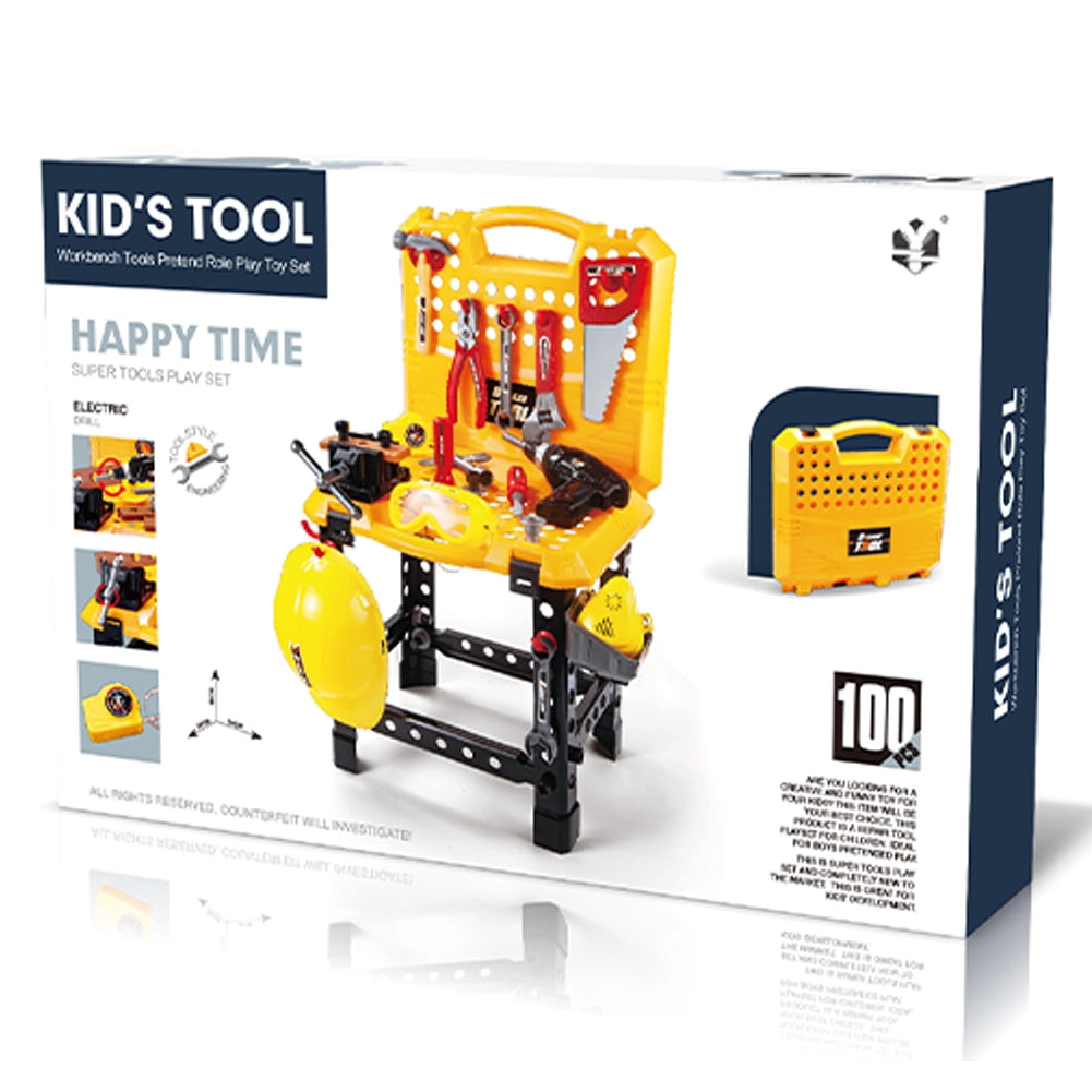 Banco per Attrezzi Fai da Te Giocattolo per Bambini Trasformabile in Valigetta con Accessori Giallo