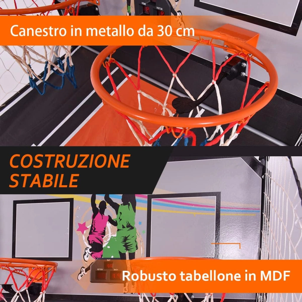 Macchina da Pallacanestro Elettronica, Canestro Basket da Camera a Doppio Tiro Pieghevole con Punteggio Elettronico, 4 Palle, 8 Modalità di Gioco e 2 Canestri (Grigio)