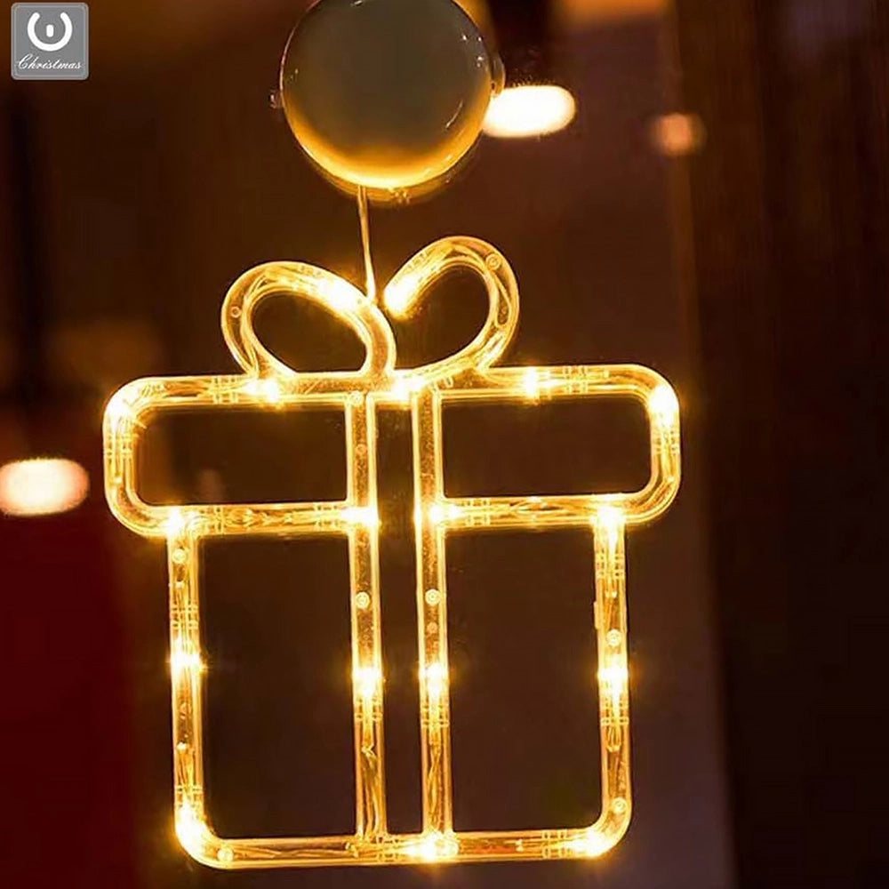 Luci natalizie figura luminosa pacco regalo ornamento di Natale Decorazione led per finestra vetrine con ventosa
