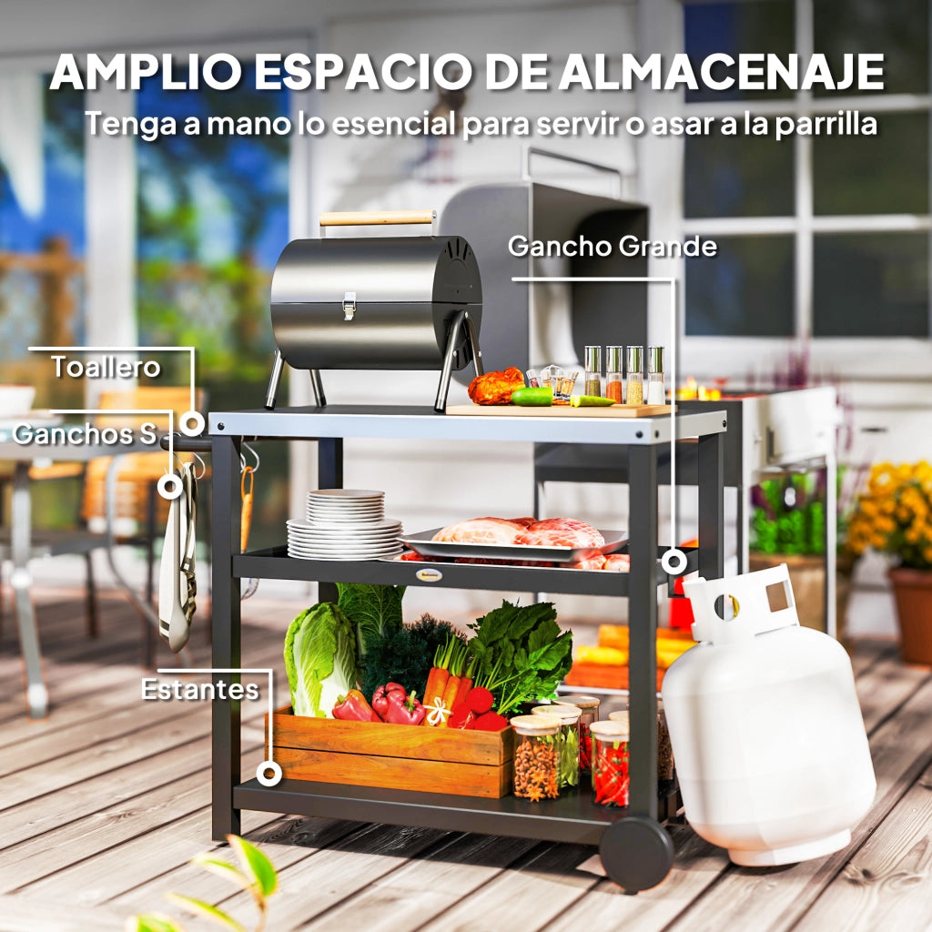 Carrello Servizio BBQ ¨C Zephmum ¨C Grigio 102x50x81 cm