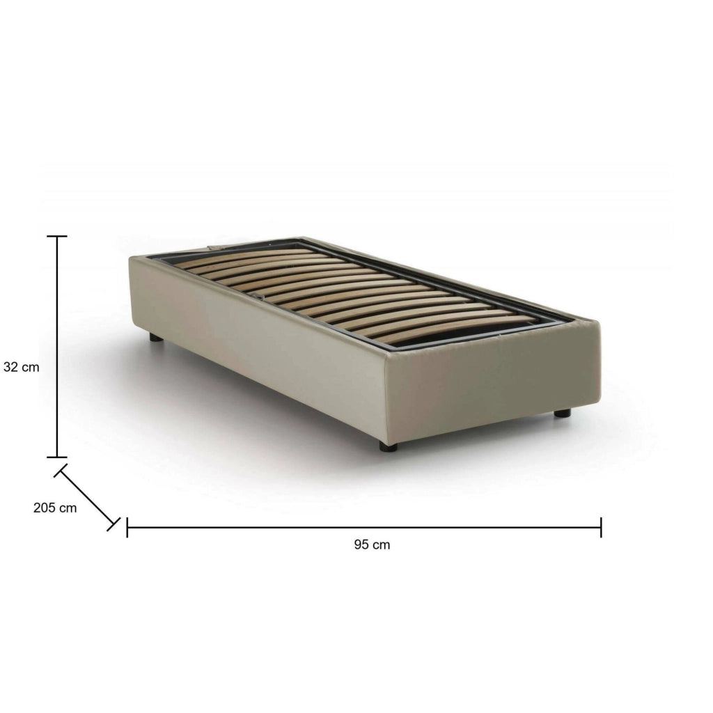 Letto singolo Adoxa, Letto contenitore con rivestimento in tessuto, Made in Italy, Apertura laterale, adatto per materasso cm 80x190, Beige