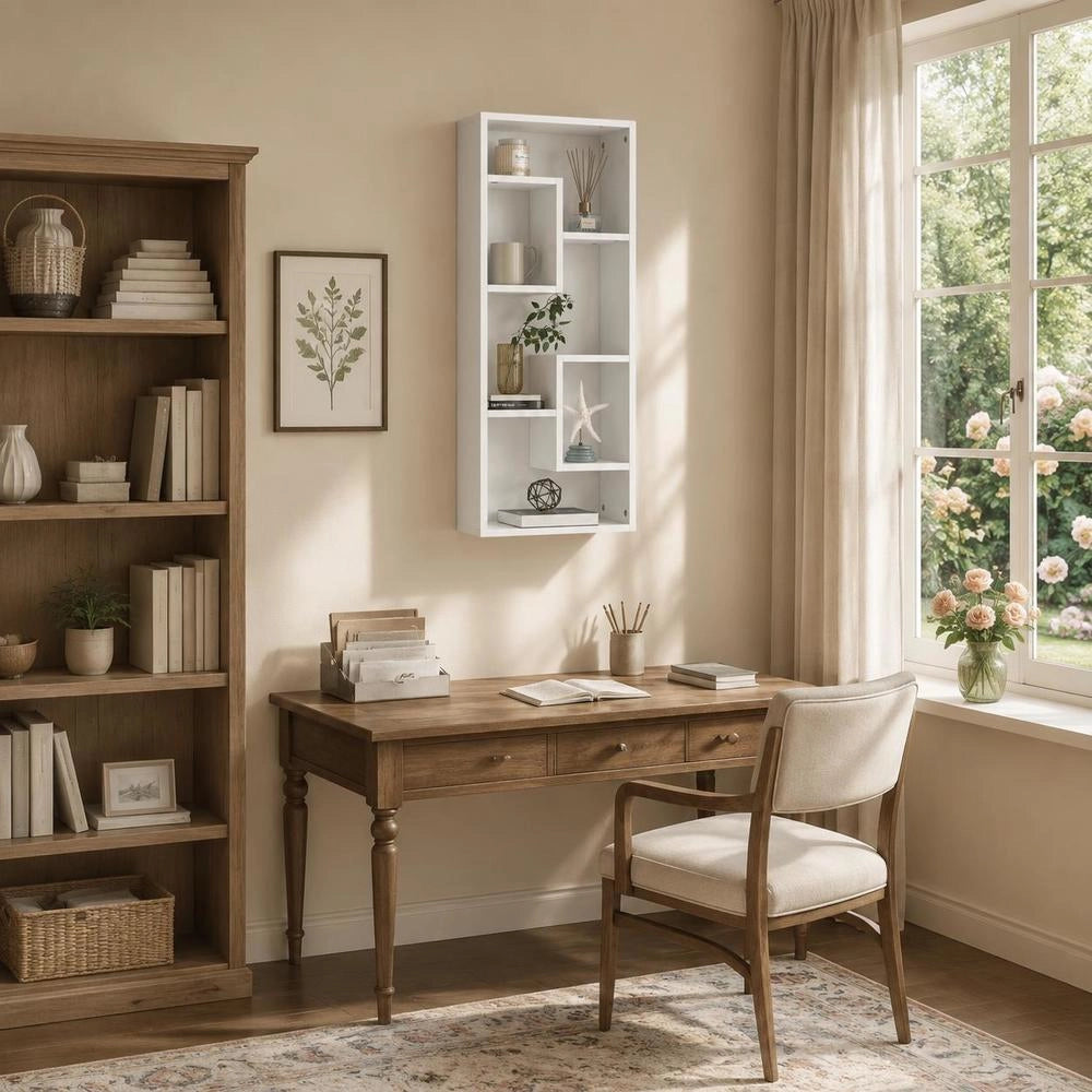 Wall Shelf White 36x16x90 Cm Wood Composite