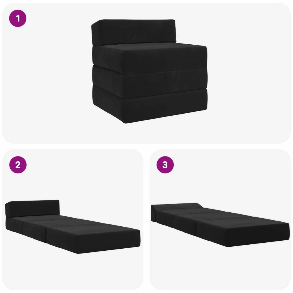 Divano Letto Pieghevole Nero 200 x 70 x 15 cm Velluto