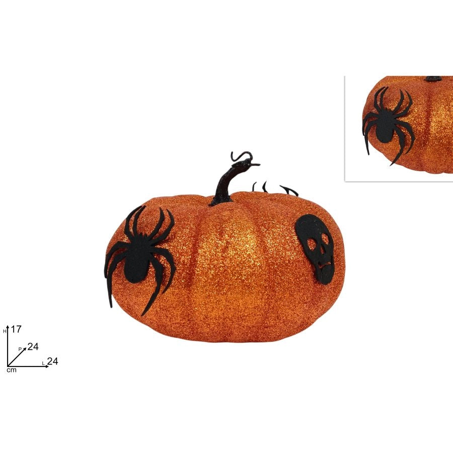DECORAZIONE ZUCCA GLITTERATA CON RAGNI  DIAMETRO 24CM DI DUEESSE