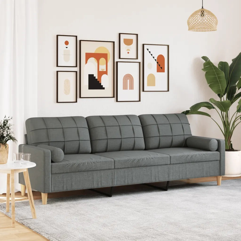 Divano | Divano da soggiorno | Sofa a 3 Posti con Cuscini Grigio Scuro 210 cm in Tessuto